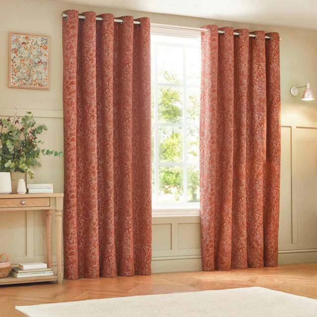 Rackhams Nature Grantley Jacquard Eyelet Curtains - Brick - 117cm x 183cm - Brick - 100% Polyester - image 1