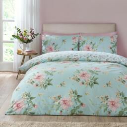 Rackhams Avebury Floral Reversible Duvet Cover Set Duck Egg Blue - Double - Duck Egg Blue - thumbnail 1