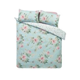 Rackhams Avebury Floral Reversible Duvet Cover Set Duck Egg Blue - Double - Duck Egg Blue - thumbnail 5