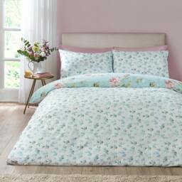 Rackhams Avebury Floral Reversible Duvet Cover Set Duck Egg Blue - Double - Duck Egg Blue - thumbnail 2
