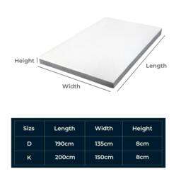 Rackhams Orthopedic Mattress Topper Memory Foam Double King Ergonomic Support 8cm Thick - Double/135x190cm - thumbnail 3