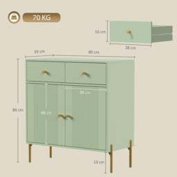 Rackhams Modern Sideboard with 2 Drawers, and Adjustable Shelf, Light Green - thumbnail 3