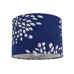 Rackhams Modern Navy Midnight Blue Drum Lampshade with Off-White Floral Decoration
