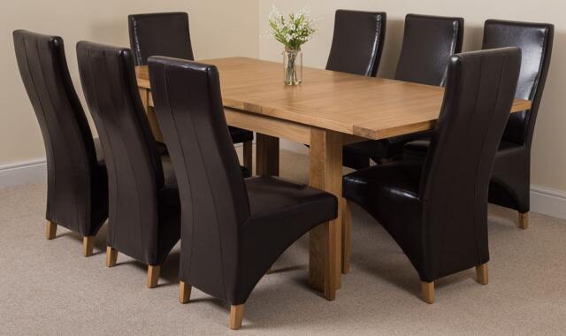 Rackhams Seattle Oak Extending Dining Table with Lola Leather Chairs - 8 chairs - Brown - image 1
