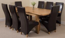 Rackhams Seattle Oak Extending Dining Table with Lola Leather Chairs - 8 chairs - Brown - thumbnail 1