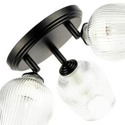 Rackhams Matte Black Triple Spot Ceiling Light with Clear Ribbed Glass Shades - thumbnail 4