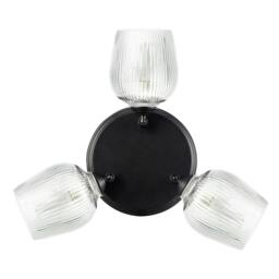 Rackhams Matte Black Triple Spot Ceiling Light with Clear Ribbed Glass Shades - thumbnail 3