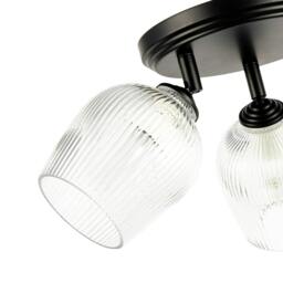 Rackhams Matte Black Triple Spot Ceiling Light with Clear Ribbed Glass Shades - thumbnail 5