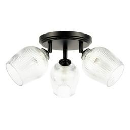 Rackhams Matte Black Triple Spot Ceiling Light with Clear Ribbed Glass Shades - thumbnail 1