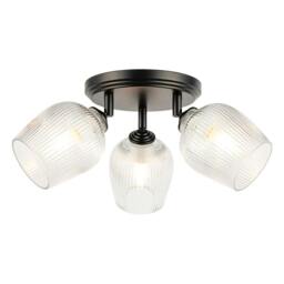 Rackhams Matte Black Triple Spot Ceiling Light with Clear Ribbed Glass Shades - thumbnail 2