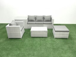 Rackhams 5 Pieces Rattan Garden Furniture Set Outdoor Garden Sofa Chair Coffee Table Set with Side Table Big Footstool Light Grey Mixed - thumbnail 2