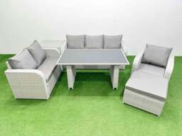 Rackhams Rattan Outdoor Table Reclining Chair Sofa Set with Side Table Big Stool Light Grey 7 Seater - thumbnail 1