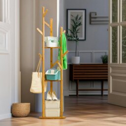 Rackhams Wooden Coat Stand With 9 Hooks & 2 Shelves - thumbnail 2