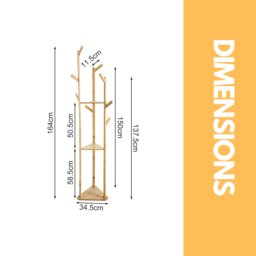 Rackhams Wooden Coat Stand With 9 Hooks & 2 Shelves - thumbnail 6