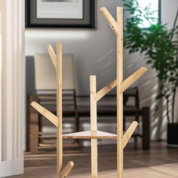 Rackhams Wooden Coat Stand With 9 Hooks & 2 Shelves - thumbnail 4