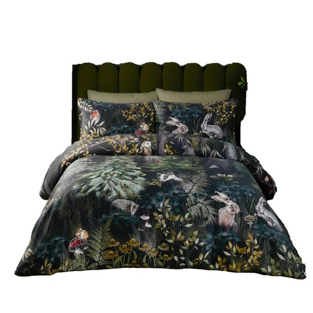 Rackhams Reversible Cotton Sherwood Duvet Cover Set - Forest Green/Black - Single - Forest Green/Black - 100% Cotton - image 1
