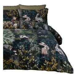 Rackhams Reversible Cotton Sherwood Duvet Cover Set - Forest Green/Black - Single - Forest Green/Black - 100% Cotton - thumbnail 4