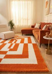Rackhams Joli Geometric Orange & White Rug - 200X290 cm - thumbnail 2