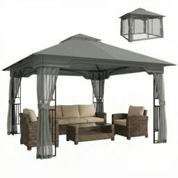 Rackhams 3.3 x 3.3 m Garden Gazebo with Shelves, UPF50+ Permanent Gazebo - thumbnail 2