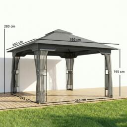 Rackhams 3.3 x 3.3 m Garden Gazebo with Shelves, UPF50+ Permanent Gazebo - thumbnail 3