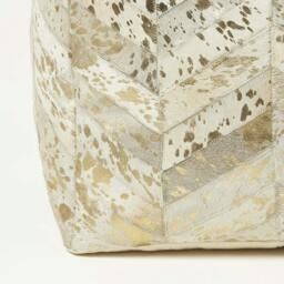 Rackhams Gold & Grey Geometric Diamond Leather Pouffe Bean Cube - Gold - thumbnail 3
