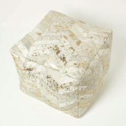 Rackhams Gold & Grey Geometric Diamond Leather Pouffe Bean Cube - Gold - thumbnail 5