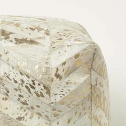 Rackhams Gold & Grey Geometric Diamond Leather Pouffe Bean Cube - Gold - thumbnail 4