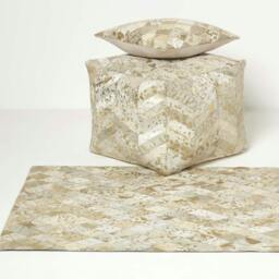 Rackhams Gold & Grey Geometric Diamond Leather Pouffe Bean Cube - Gold - thumbnail 6