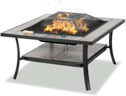 Rackhams SHANGO Premium Multi-Functional Black with Ceramic Tiles Outdoor Garden and Patio Square Heater Fire Pit Brazier and Outdoor Table - thumbnail 1