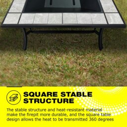 Rackhams SHANGO Premium Multi-Functional Black with Ceramic Tiles Outdoor Garden and Patio Square Heater Fire Pit Brazier and Outdoor Table - thumbnail 6