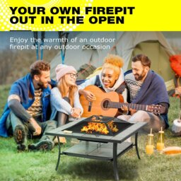 Rackhams SHANGO Premium Multi-Functional Black with Ceramic Tiles Outdoor Garden and Patio Square Heater Fire Pit Brazier and Outdoor Table - thumbnail 2