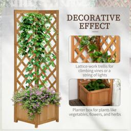 Rackhams Wooden Planter with Corner Trellis, Raised Garden Bed, Brown - thumbnail 4