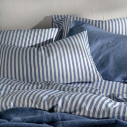 Rackhams Mediterranean Blue Herringbone Stripe Cotton Pillowcases - Super King - Pair - Housewife - thumbnail 2