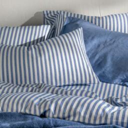 Rackhams Mediterranean Blue Herringbone Stripe Cotton Pillowcases - Super King - Pair - Housewife - thumbnail 4