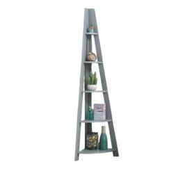 Rackhams 5 Tier Ladder Bookcase – Retro Wooden Corner Shelving Unit - Grey Scandinavian Style - thumbnail 3