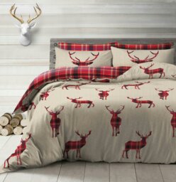 Rackhams Stag Reversible Printed Cotton Blend Duvet Cover and Pillowcase Set - Brown - Double