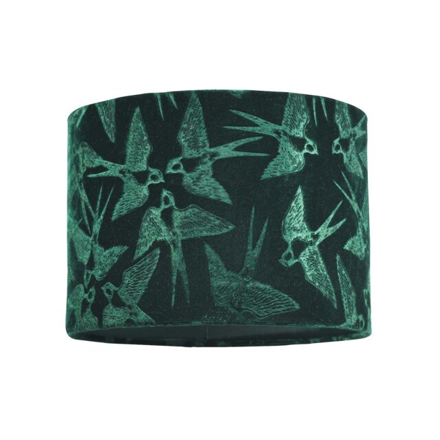 Rackhams Bird Decorated Dark Forest Green Velvet Fabric Lamp Shade with Inner Lining - image 1