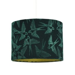 Rackhams Bird Decorated Dark Forest Green Velvet Fabric Lamp Shade with Inner Lining - thumbnail 3