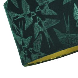 Rackhams Bird Decorated Dark Forest Green Velvet Fabric Lamp Shade with Inner Lining - thumbnail 4