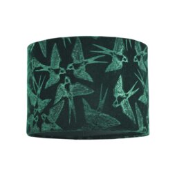 Rackhams Bird Decorated Dark Forest Green Velvet Fabric Lamp Shade with Inner Lining