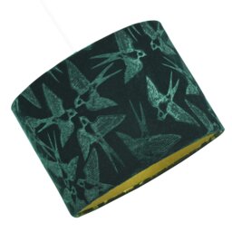 Rackhams Bird Decorated Dark Forest Green Velvet Fabric Lamp Shade with Inner Lining - thumbnail 2