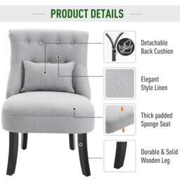 Rackhams Fabric Single Sofa Dining Chair Tub Chair Upholstered W/ Pillow Solid Wood Leg Home Living Room Furniture Grey - thumbnail 6