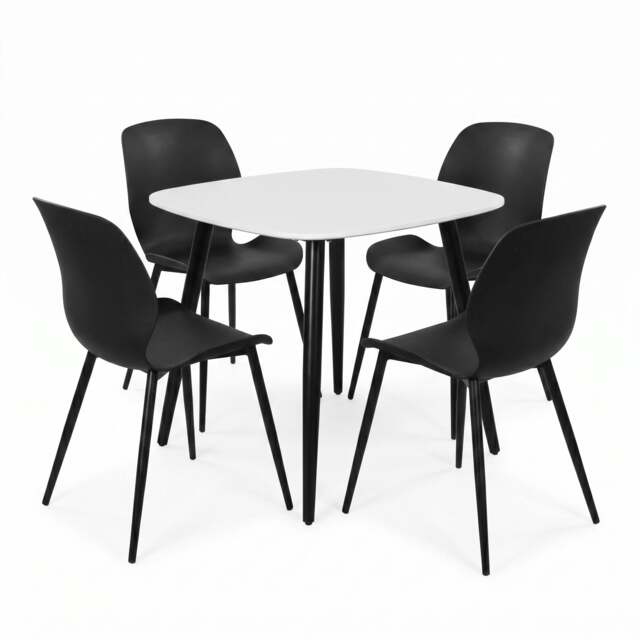 Rackhams Aspen Dining Set - White Square Table & Carnaby Dining Chairs - Black
