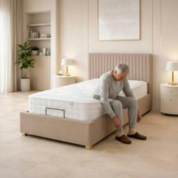 Rackhams Pannel line Mobility Bed with Mattress and Headboard Silver - Double - Solid Wood - Silver - thumbnail 1