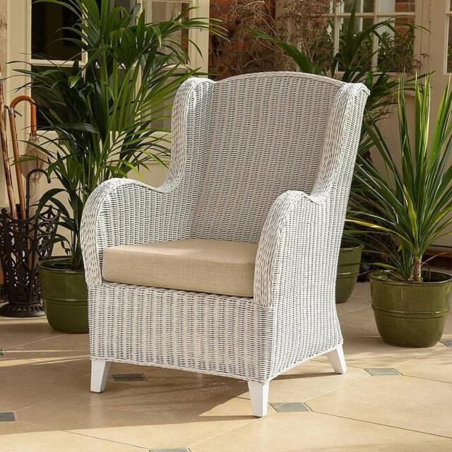 Rackhams Armchair, Rattan Ivory, High-Back Wing Design