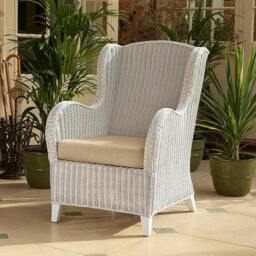 Rackhams Armchair, Rattan Ivory, High-Back Wing Design