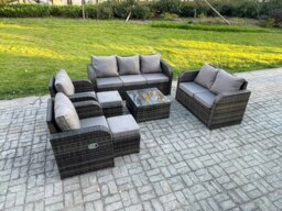 Rackhams 9 Seater Rattan Garden Furniture Set with 2 Sofas, 2 Chairs, Coffee Table & 2 Small Footstools - Dark Grey Mixed - thumbnail 2