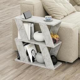 Rackhams Lazena Modern 3-Tier Side Table, Slim Particleboard End Table H55.4cm - Gold Marble Effect - thumbnail 1