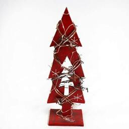 Rackhams 30cm Red Tree Wooden LED Tree Tabletop Centrepiece Christmas Holiday Home decoration with 20 Warm white LEDs Green Tree - 30CM - Wood - Red - thumbnail 3