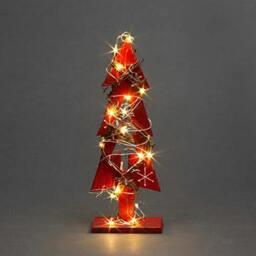 Rackhams 30cm Red Tree Wooden LED Tree Tabletop Centrepiece Christmas Holiday Home decoration with 20 Warm white LEDs Green Tree - 30CM - Wood - Red - thumbnail 2